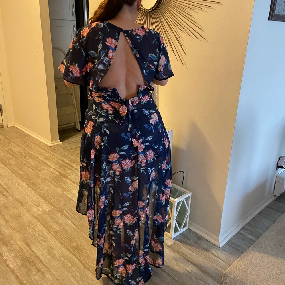 Blue floral long back short front with shorts